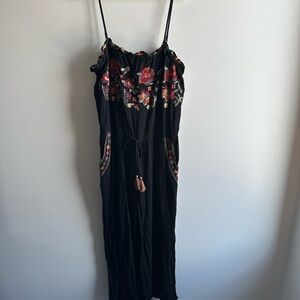 American Eagle Floral Embroidered Black Jumpsuit